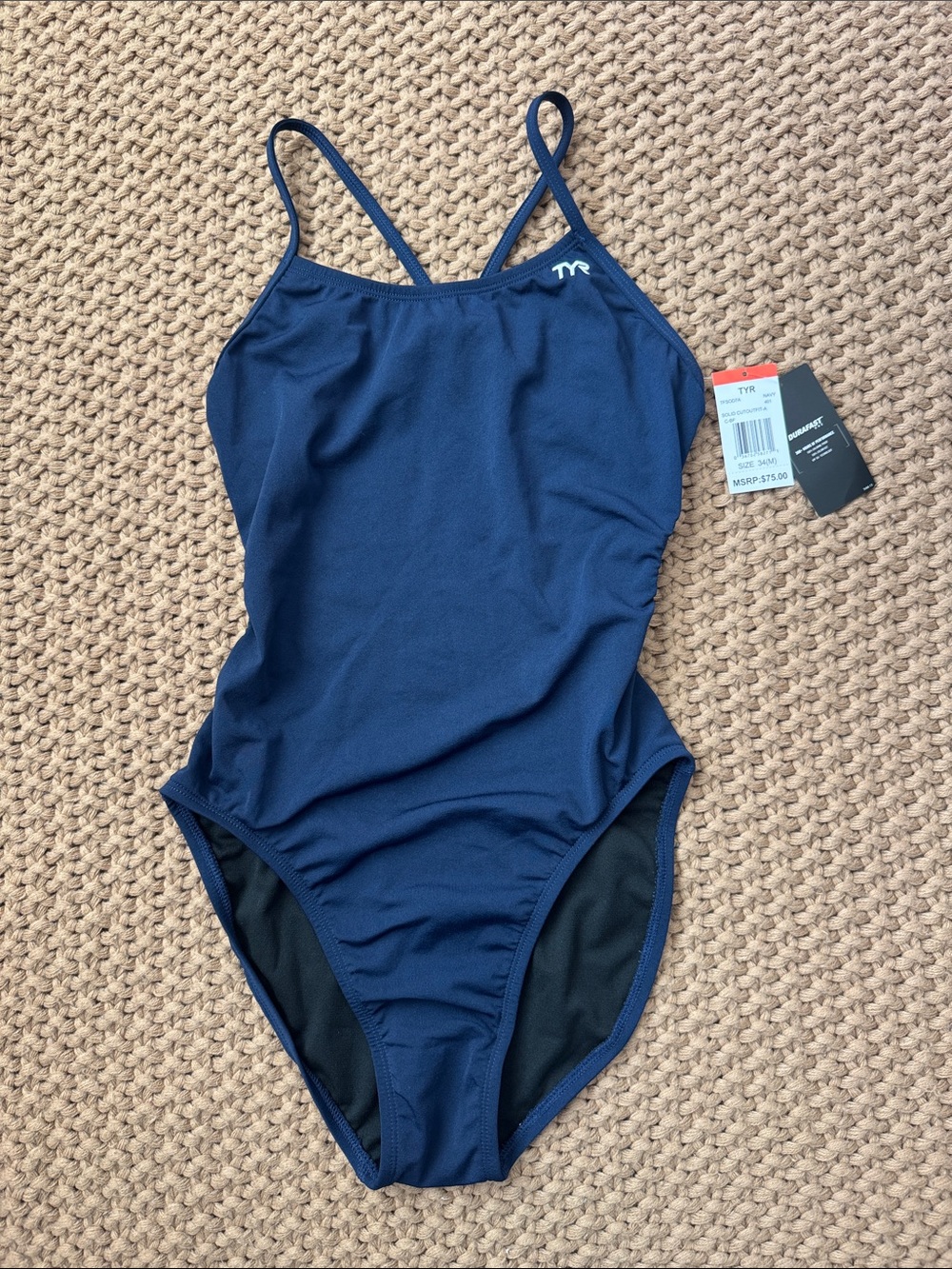 NWT TYR Durafast One Solid Cutoutfit Swimsuit Navy Women’s Medium/34